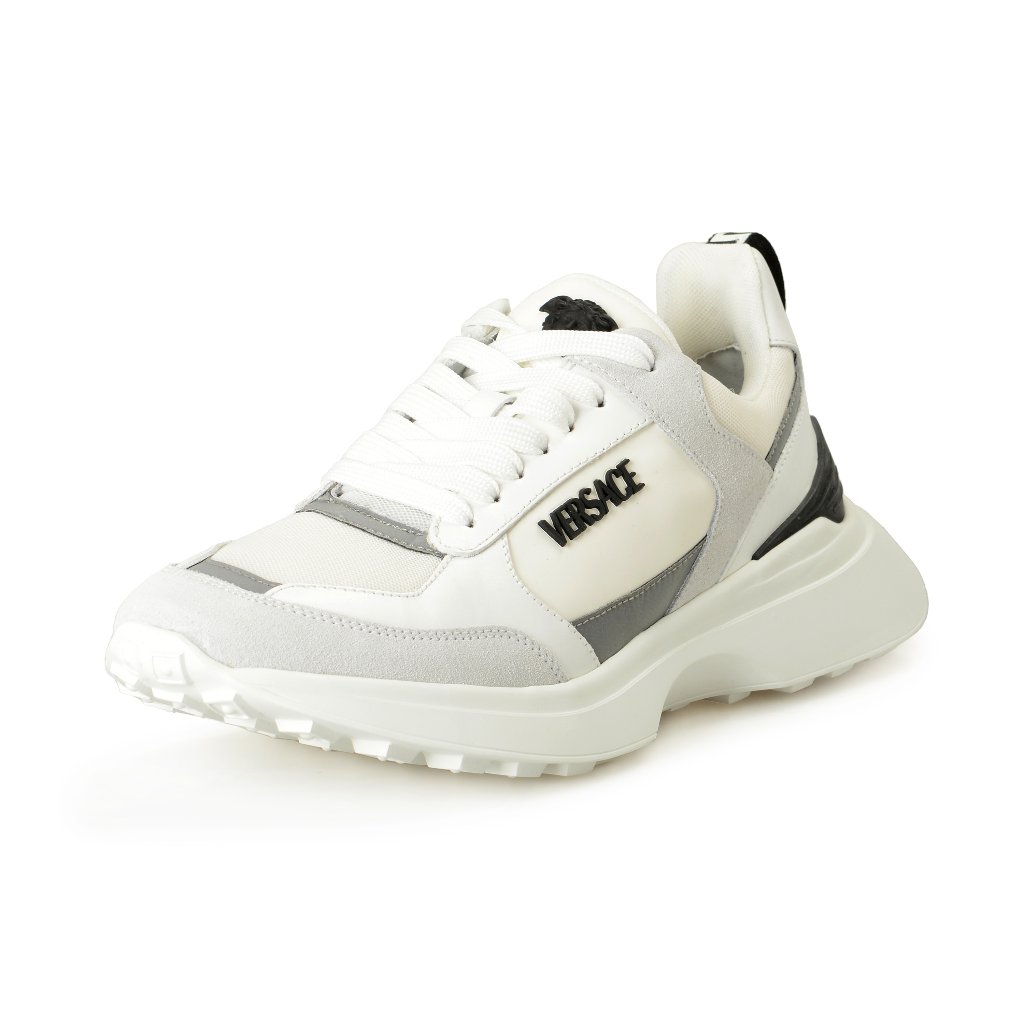 Versace Women's Logo White Leather & Suede & Canvas Sneakers Shoes Us 10 It 40